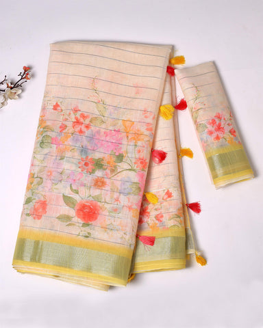 OFFER! Designer saree & sequence border Cotton Saree with Blouse Jari