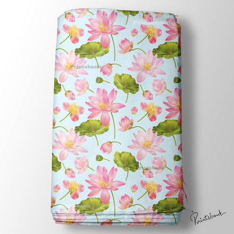 Ice blue Lotus Pichwai Printed Fabric For Boutique