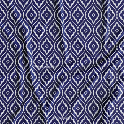 Blue Mughal Jaal Printed Fabric Material Manufacture