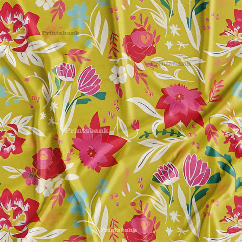 SALE! Digital Printed Bright Silk Satin Kurti, Gown, Top, Cord-Set Multipurpose Fabric