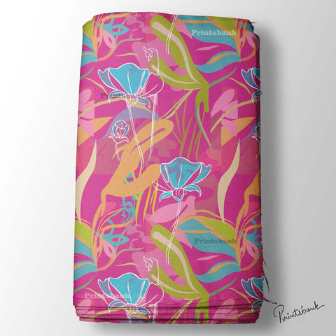 Pink Abstract Floral Digital Printed Fabric Material Manufacture In India