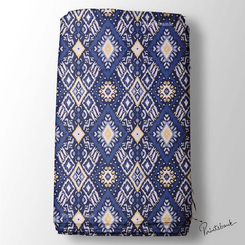 Navy Blue Ikat Printed Fabric Online India