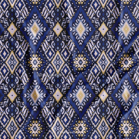 Navy Blue Ikat Printed Fabric Online India