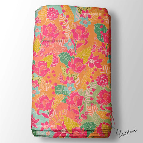 Orange Floral Digital Printed Fabric Material Wholesale Price
