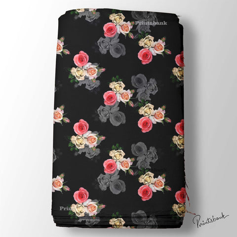 Black 3D Pink Rose Floral Digital Printed Fabric Manufacturer