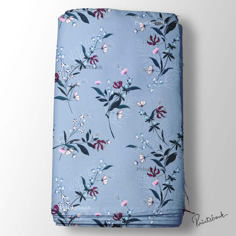 Powder Blue Floral Digital Printed Fabric For Kurti Manufacturer