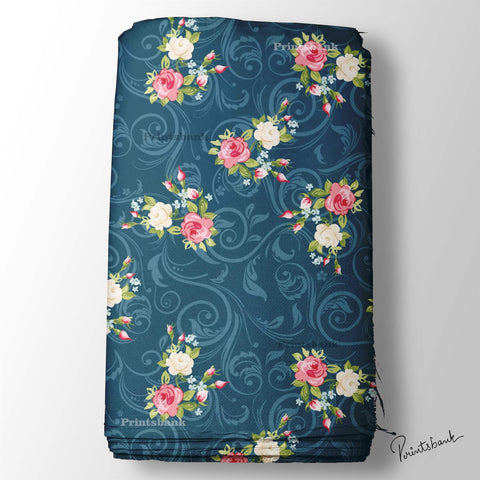 3D Till Blue Floral Digital Printed Fabric For Cord Set Wholesale Price
