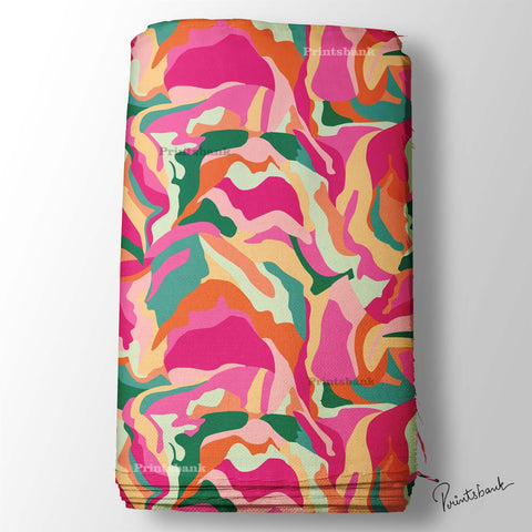 Hot Pink Abstract Pattern Digital Printed Fabric For Boutique Online