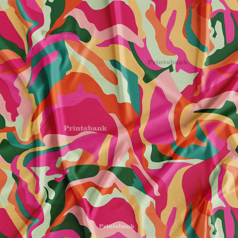 Hot Pink Abstract Pattern Digital Printed Fabric For Boutique Online