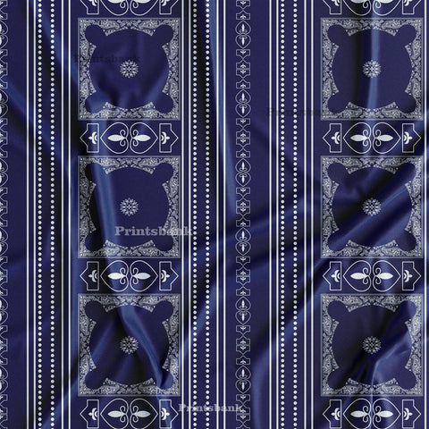 Navy Blue White Geometrical Lines Printed Designer Fabric For Shirt