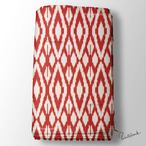 Red White Ikat Digital Printed Fabric Online India