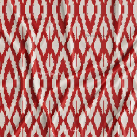 Red White Ikat Digital Printed Fabric Online India