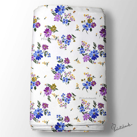 White Blue Floral Digital Printed Fabric Manufacturer In Surat