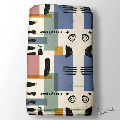 Geometrical Abstract Digital Printed Fabric For Designer Dress