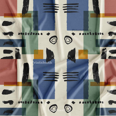 Geometrical Abstract Digital Printed Fabric For Designer Dress