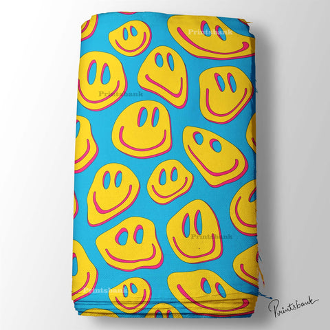 Quirky Yellow Smile Printed Fabric For Kid's Dresses