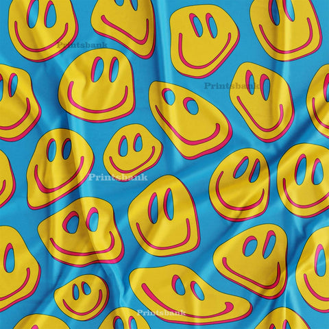 Quirky Yellow Smile Printed Fabric For Kid's Dresses