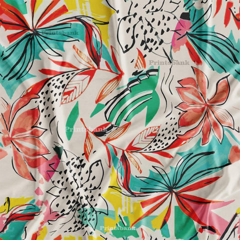 Multicolour Abstract Designer Digital Printed Fabric Material Online