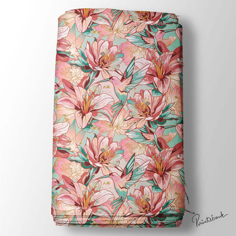 Floral With Bird Digital Printed Fabric Kurti Manufacturer