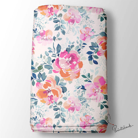 Watercolour Rose Pink Floral Printed Fabric Wholesale Rate