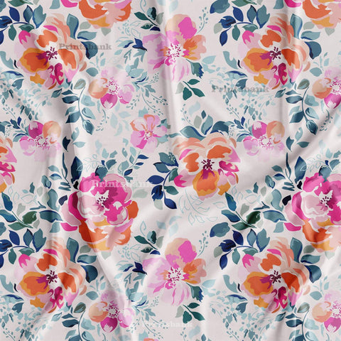 Watercolour Rose Pink Floral Printed Fabric Wholesale Rate