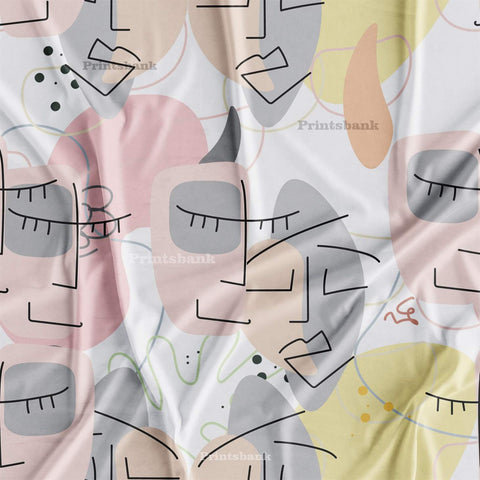 Abstract Faces Digital Printed Fabric Material For Cord Sets Wholesale