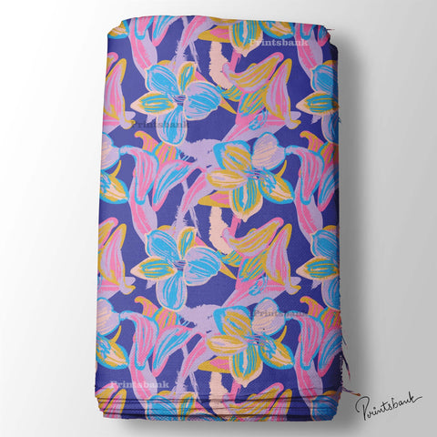 Blue Lilly Floral Digital Printed Fabric Online Market