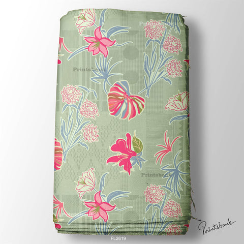 Floral Wholesale Digital Printed Fabric for Dress & Cloth