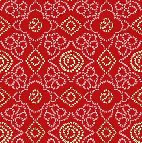 Red Bandhani Floral Pattern Digital Printed Fabric Material