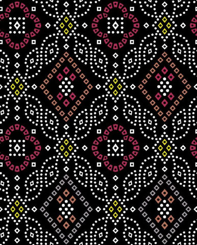 Black Red Bandhani Digital Printed Fabric Material
