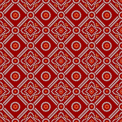 Red Floral Bandhani Digital Printed Fabric Material