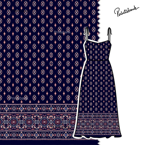 Navy Blue Mini Motif With Boarder Design