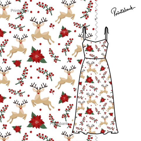 Snow White Red Deer Printed fabric