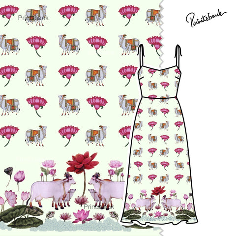 Lime Green Pichwai Cow Print