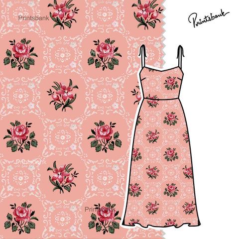 Peach Pink Floral Jaal Printed Clothing Material