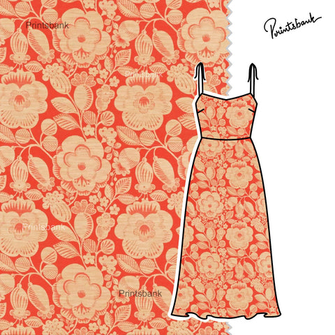 Vintage Red Rose Floral Fabric