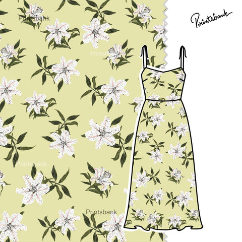 Lime Green Lily Floral Print For Designer Dresses