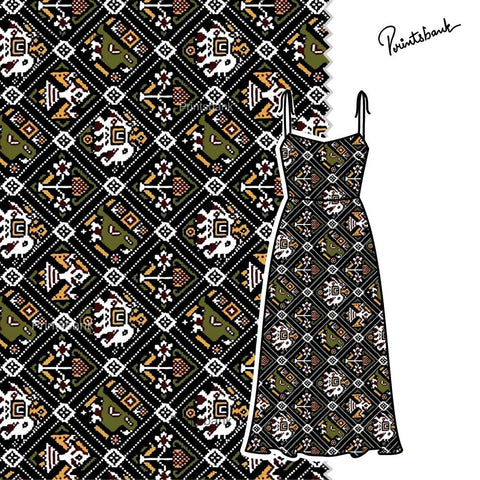 Royal Elephant Black Patola Printed Clothing Material
