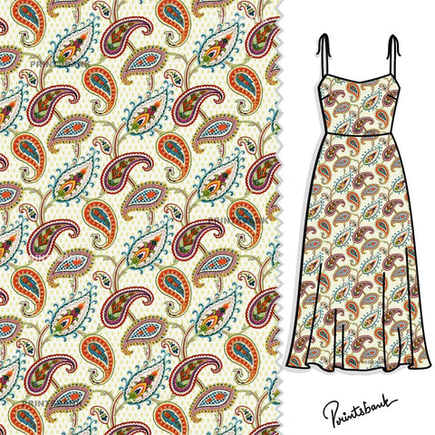 Multi Color Paisley Jaal Printed Fabric