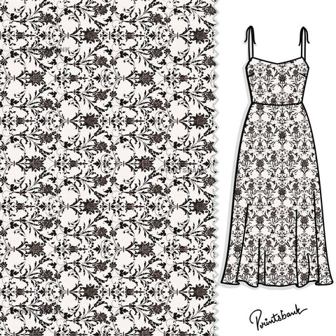 Black And White Vintage Floral Jaal Print
