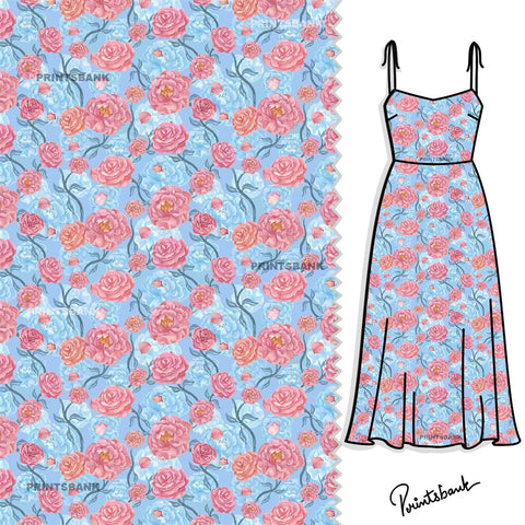 Pink Rose Pastel Blue Floral Jaal