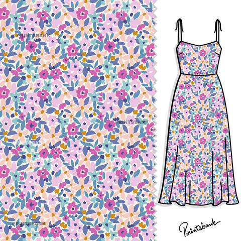 Pink Blue Multi Color Mini Floral Jaal