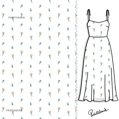 White Mini Floral Digital Printed Fabric
