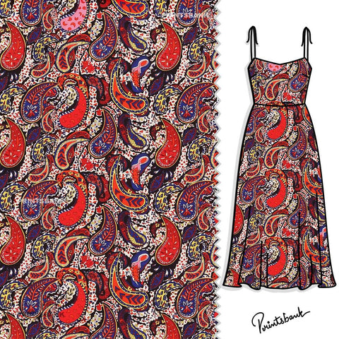 Vintage Multicolor Paisley Digital Printed Clothing Material