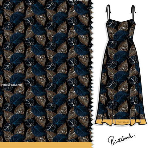 Black Dark Shade Modern Leaf Printed Fabric