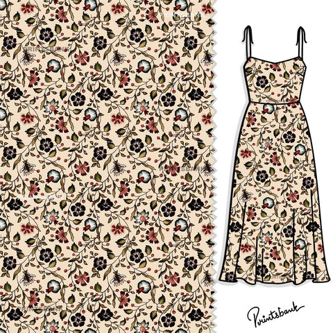 Vintage Look Floral Jaal Printed Clothing Material