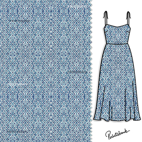 Ink Blue Batik Printed Fabric For Dresses