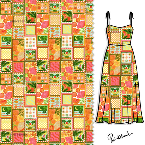 Modern Tiles Digital Printed Fabric For Clothing