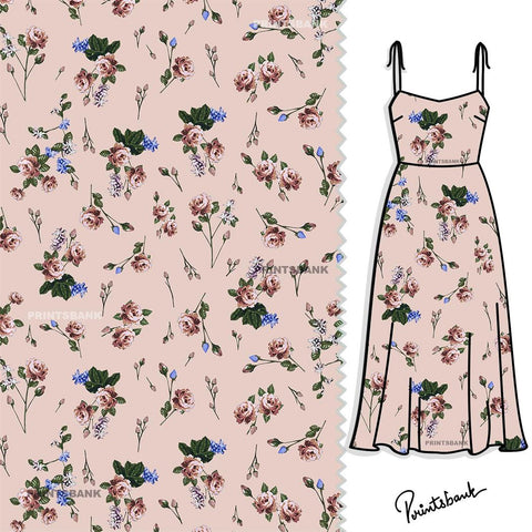 Pastel Pink Rose Floral Fabric Material