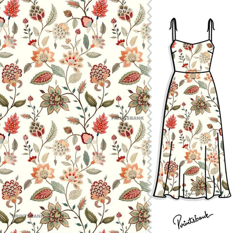 White Vintage Floral Jaal For Tunic Dresses